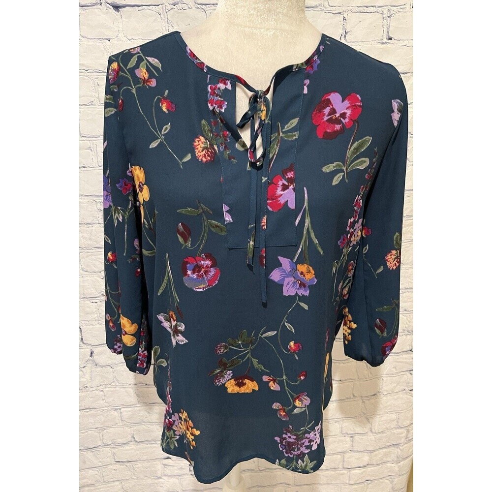 Womens West Kei Stitch Fix floral blouse 3/4 Sleeve Lightweight Top Size Small